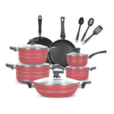 15 Pieces Non Stick Burberry Ezee Gift Set – Maroon | Premium Marble Coated Cookware