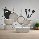 16-Piece Marble Coated Signature Cookware Gift Pack – Beige | Premium Non-Stick Cooking Set