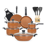 17-Piece Non-Stick Marble Coated Superior Cookware Gift Set – Copper Gold | Premium Cooking Set