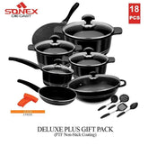 Sonex Deluxe Plus Gift Pack – 18 Pieces, Die-Cast PTFE Non-Stick Coating with Glass Lid