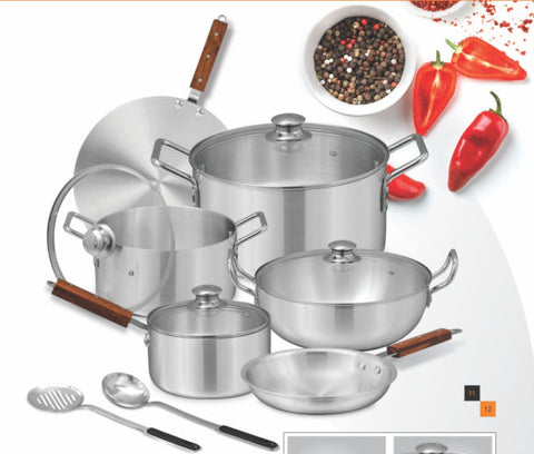 Sonex Royal Metal Finish Cookware Set (12 Pcs) with Glass Lids