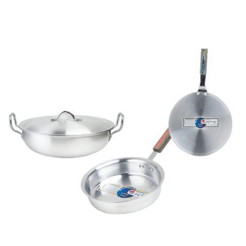 Metal Round Wok, Pan & Griddle Set