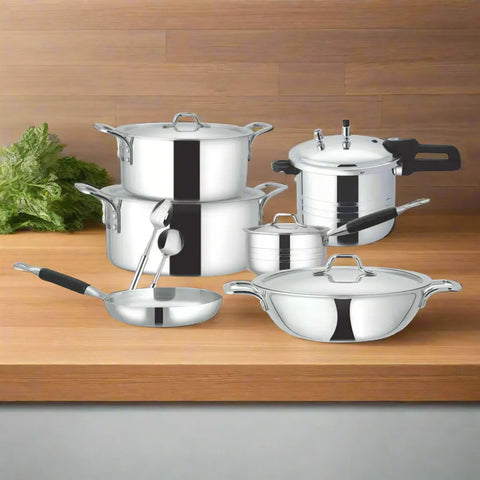 12 Pieces Mirror Polish Brilliant Gift Pack Set | Elegant Stainless Steel Cookware Set
