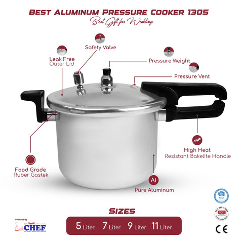 CHEF Soft Anodized Pressure Cooker - 1305 Liter Long Handle