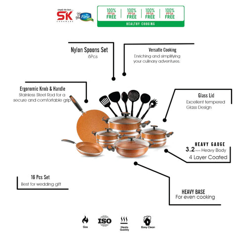 16-Piece Marble Coated Copper Cookware Gift Set – Copper | Non-Stick Cookware