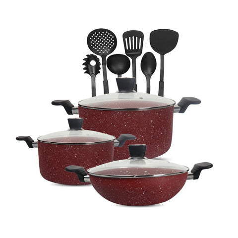 16-Piece Marble Coated Copper Cookware Gift Pack Set – Maroon | Premium Non-Stick Cookware