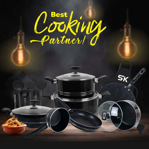 17-Piece Elite Non-Stick Marble Coated Cookware Gift Pack – Black | Premium Kitchen Set