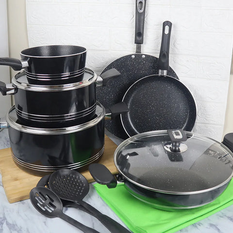 17-Piece Elite Non-Stick Marble Coated Cookware Gift Pack – Black | Premium Kitchen Set