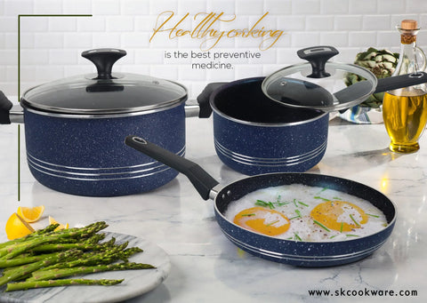 17-Piece Non-Stick Marble Coated Superior Cookware Gift Set – Blue | Premium Cooking Set