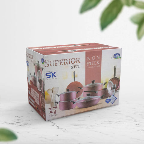 17-Piece Non-Stick Marble Coated Superior Cookware Gift Set – Copper Gold | Premium Cooking Set