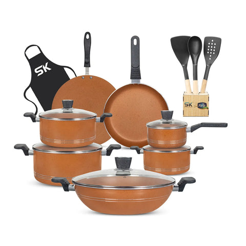 17-Piece Non-Stick Marble Coated Superior Cookware Gift Set – Copper Gold | Premium Cooking Set