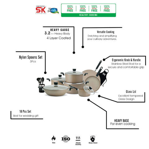 18-Piece Marble Coated Supreme Cookware Gift Pack Set | Non-Stick Premium Kitchen Set