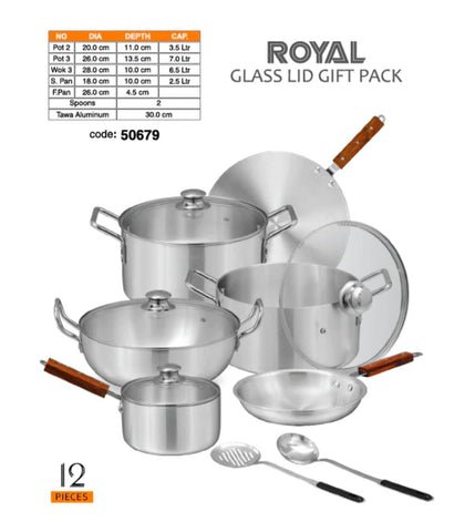 Sonex Royal Metal Finish Cookware Set (12 Pcs) with Glass Lids