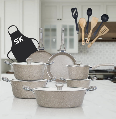 20-Piece Marble Coated Signature PLUS Cookware Gift Set – Beige | Premium Non-Stick Kitchen Set