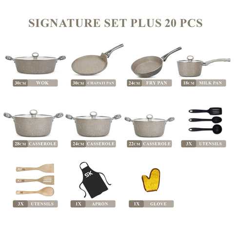 20-Piece Marble Coated Signature PLUS Cookware Gift Set – Beige | Premium Non-Stick Kitchen Set
