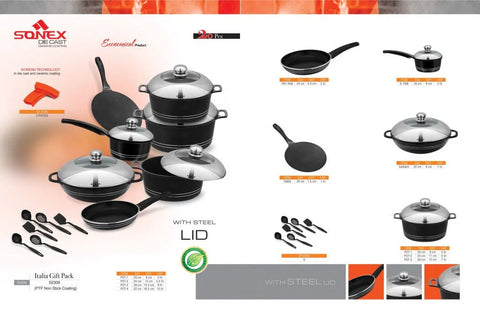 Italia Gift Pack - Sonex (with Steel Lid) 20 PCS Die-Cast Nonstick.