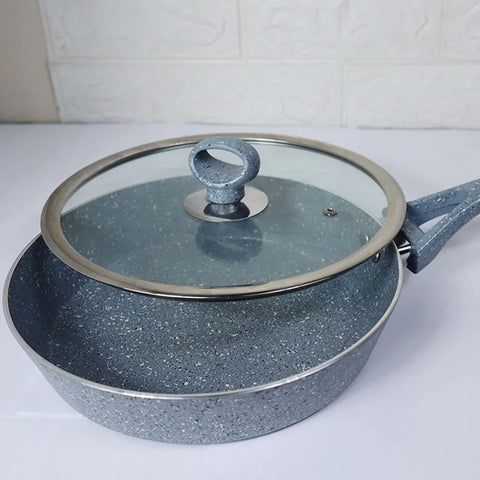 24cm Non Stick Marble Coated Signature Frypan with Glass Lid – Grey | Premium Frying Pan