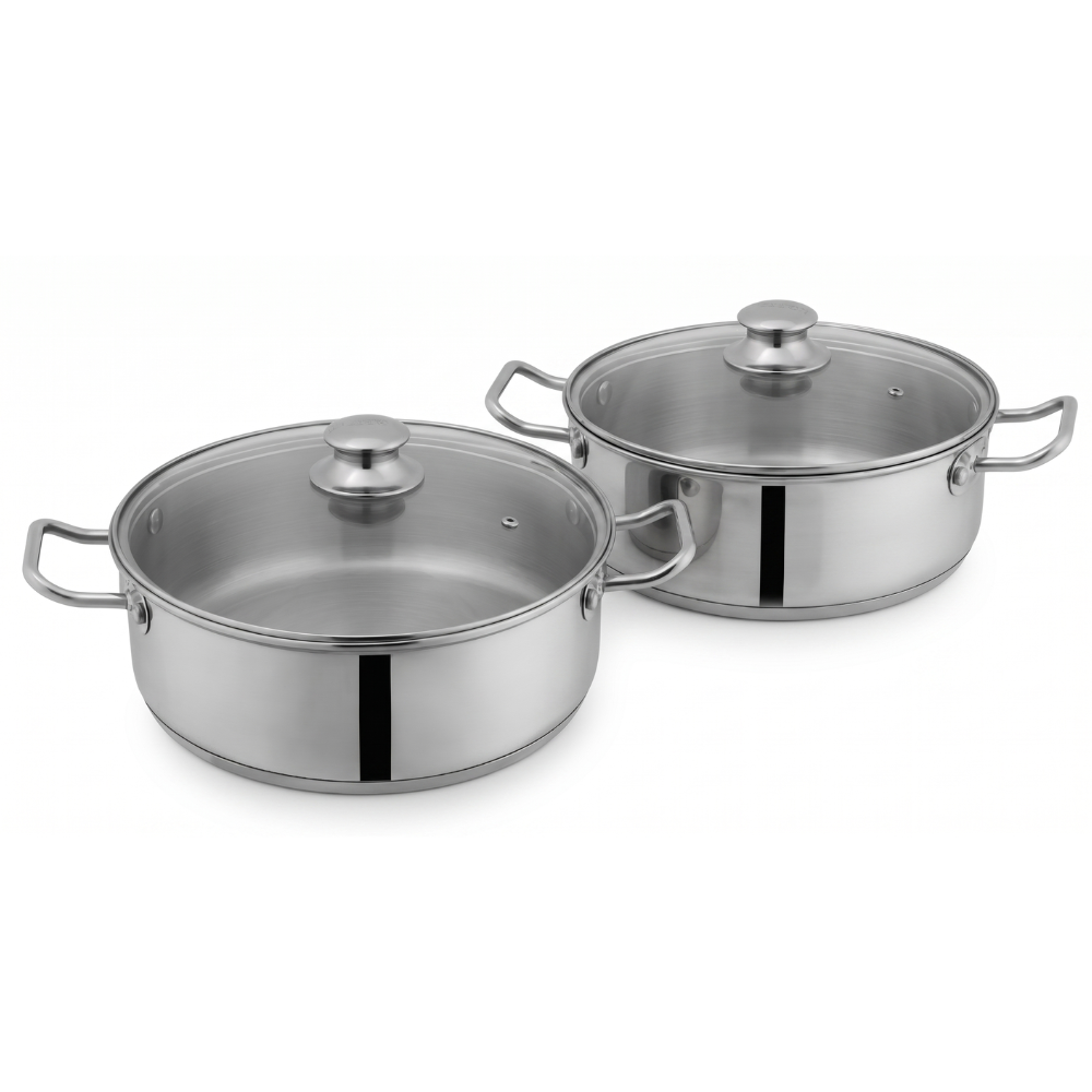 Sonex Heavy Base Stainless Steel Fish Pot Set – 2 Pots with Glass Lids (30cm + 32cm)