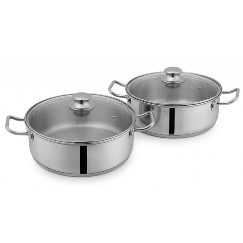 Sonex Heavy Base Stainless Steel Fish Pot Set – 2 Pots with Glass Lids (30cm + 32cm)