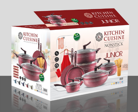 Kitchen Cuisine Double Marble Coated Junior 18-Piece Set – Premium Nonstick Cookware Collection for Modern Kitchens