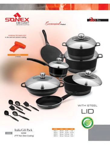 Italia Gift Pack - Sonex (with Steel Lid) 20 PCS Die-Cast Nonstick.