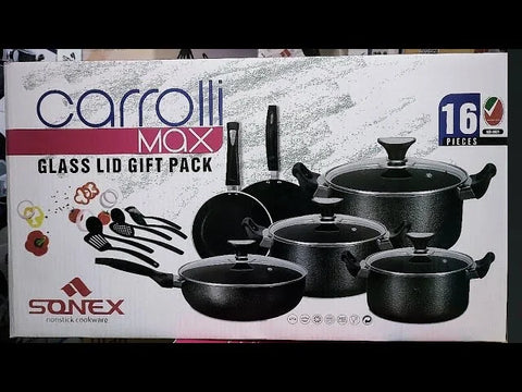 Carrolli Max Glass Lid Gift Pack – Sonex Non-Stick Cookware Set (16 Pieces)