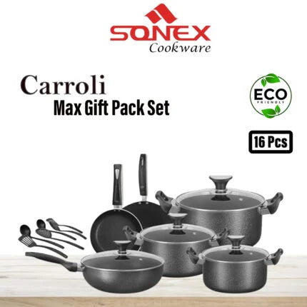 Carrolli Max Glass Lid Gift Pack – Sonex Non-Stick Cookware Set (16 Pieces)