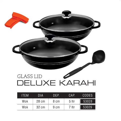 Deluxe Cooking Karahi with PTFE Non-Stick Coating – 28cm & 32cm