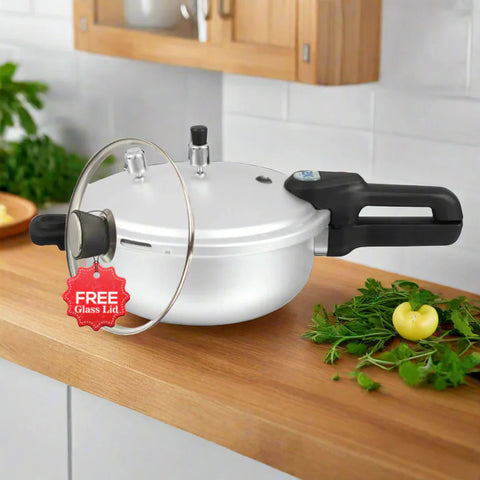 Emerald 2-in-1 Aluminum Pressure Cooker & Karahi/Wok with Free Glass Lid