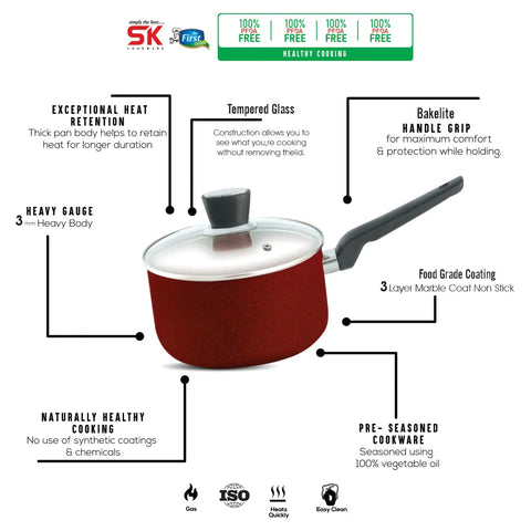 Maroon Marble Coated Sauce Pan – Premium Non-Stick Milk & Sauce Cooking Pot