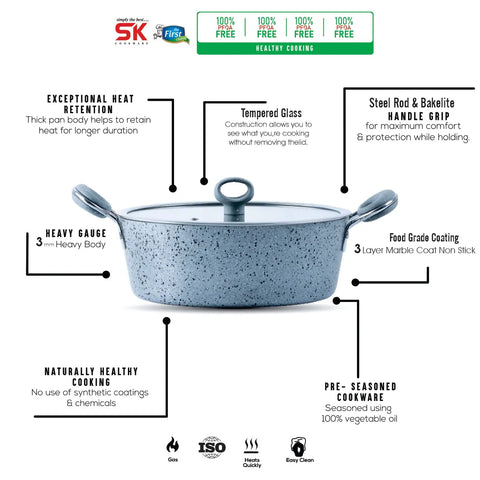 Non Stick Marble Coated Signature Wok (Karahi) – Grey | Premium Deep Frying & Cooking Wok