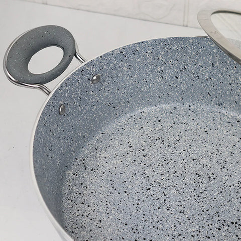 Non Stick Marble Coated Signature Wok (Karahi) – Grey | Premium Deep Frying & Cooking Wok