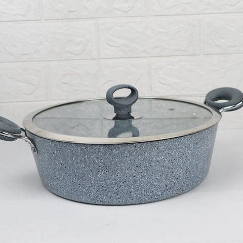 Non Stick Marble Coated Signature Wok (Karahi) – Grey | Premium Deep Frying & Cooking Wok