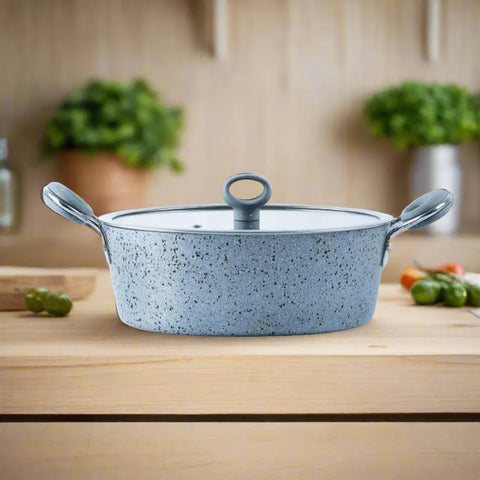 Non Stick Marble Coated Signature Wok (Karahi) – Grey | Premium Deep Frying & Cooking Wok