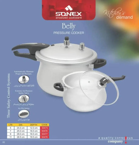 SONEX BELLY PRESSURE COOKER 5 TO 9  LTR
