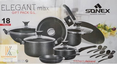 Elegant Max Gift Pack with Glass Lid – Sonex Non-Stick Cookware Set (18 Pieces)