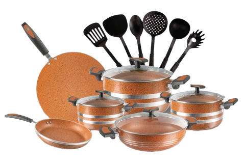 16-Piece Marble Coated Copper Cookware Gift Set – Copper | Non-Stick Cookware