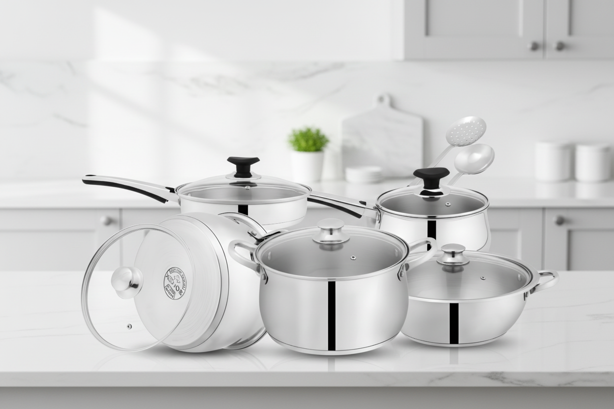 Sonex Elegant Gift Pack – 12-Piece Premium Stainless Steel Cookware Set with Glass Lids