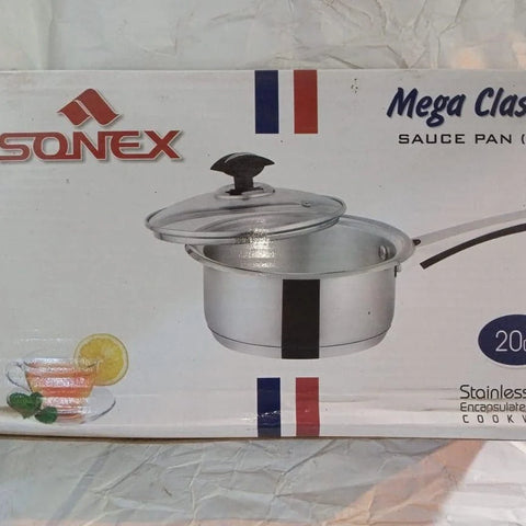 Mega Steel Sonex Heavy Weight Stainless Steel Saucepan with Glass Lid - 16/18/20cm